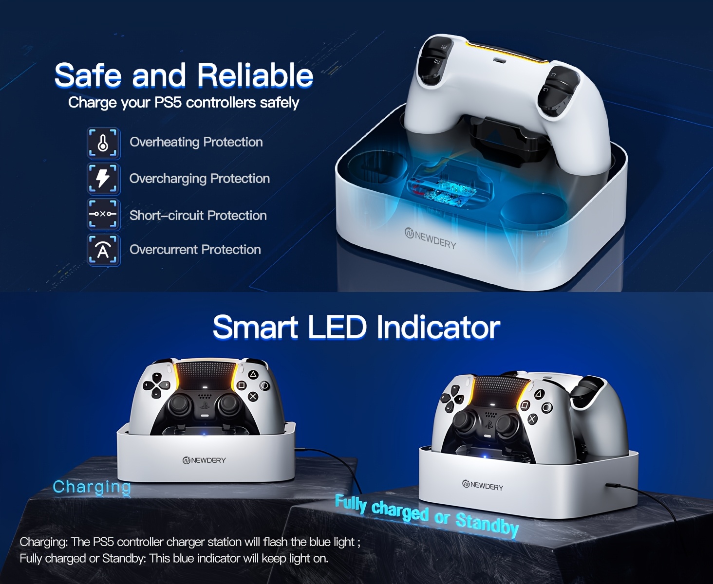محطة شحن جهاز التحكم في الألعاب ps5، متوافقة مع جهاز التحكم في الألعاب   edge، حامل شحن سريع مع كابل، محطة شحن مزدوجة للتحكم في الألعاب ps5 و   edge تفاصيل المنتج 2