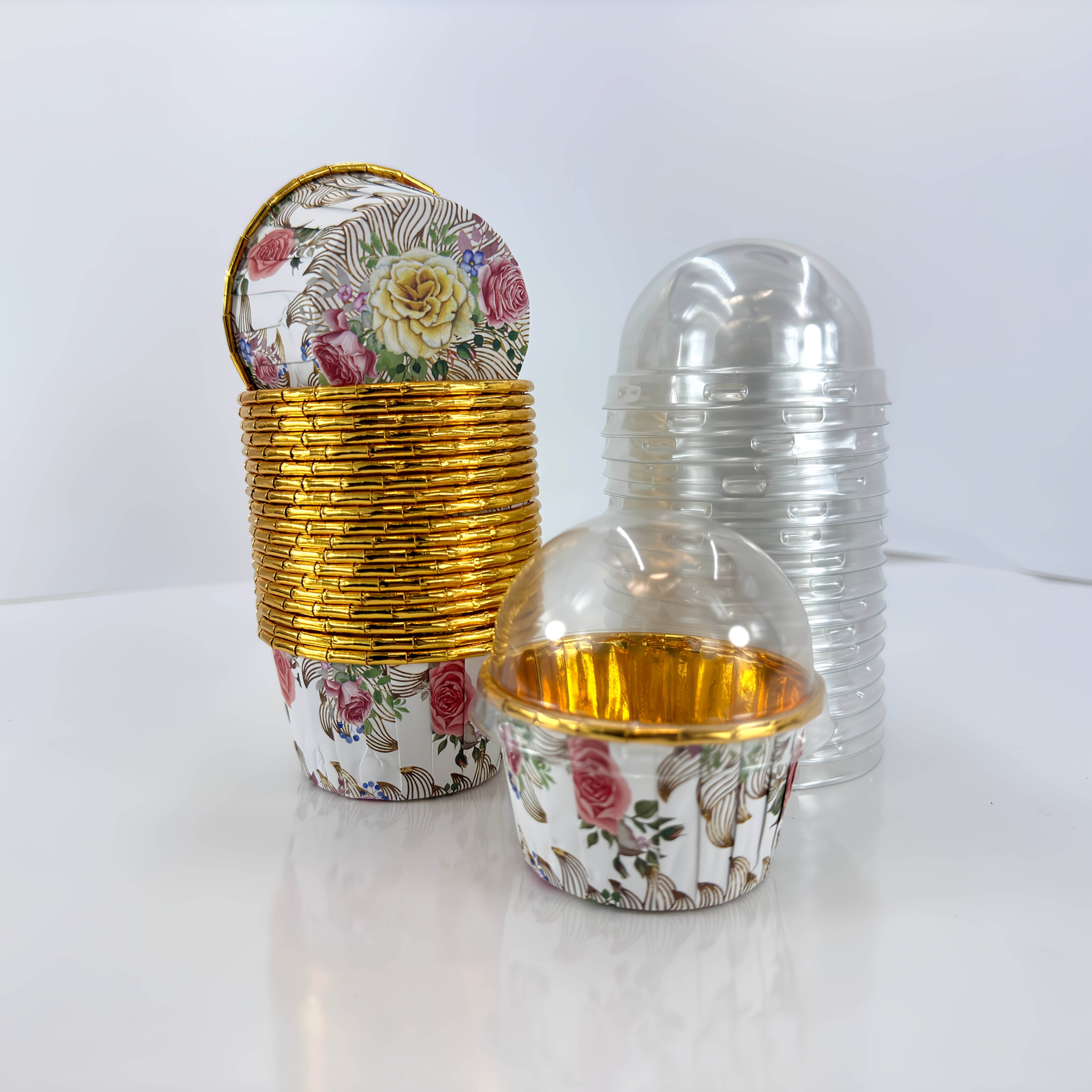 Image of 49-pack Rose Pattern Cake Cups With Lids/without Lids- Vintage Floral Baking Party Dessert Cups For Wedding Birthday Decor Diy Dessert Molds