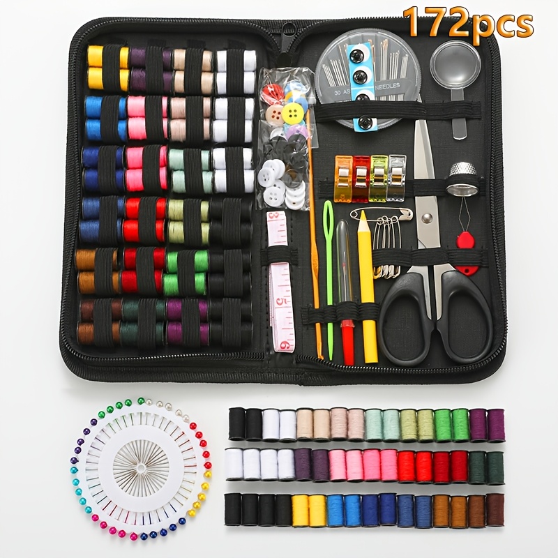 172pcs Tool Kits Set, Home And Travel, Sewing Sets - Portable, Knitting Supplies, Black Storage Bags, , Sewing Machine Needles, Scissors, Etc. - Multifunctional, Hand Sewing Sets, Sewing Additions