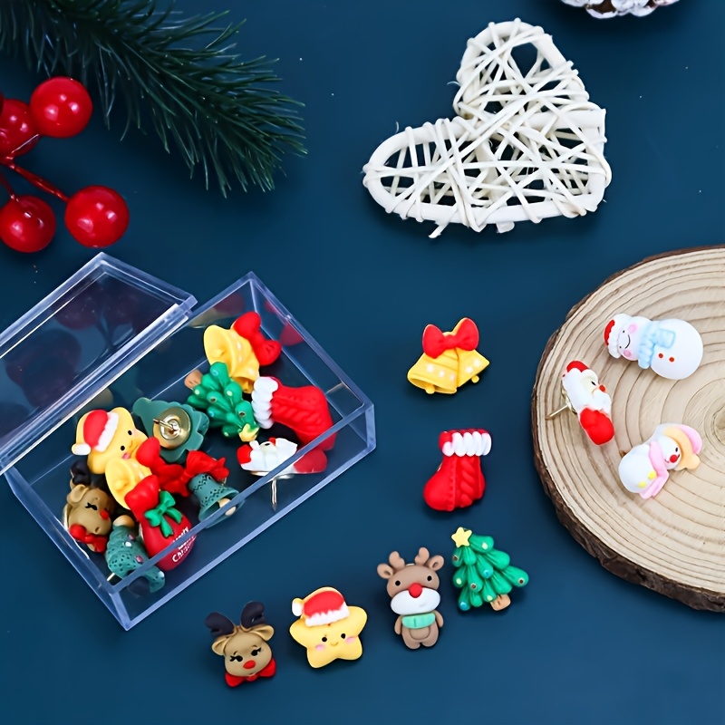 TEMU Christmas Push Pins 25pcs Themed Pushpins For Bulletin Board & Wall, Cute Snowman, Tree, Santa Claus Decorations