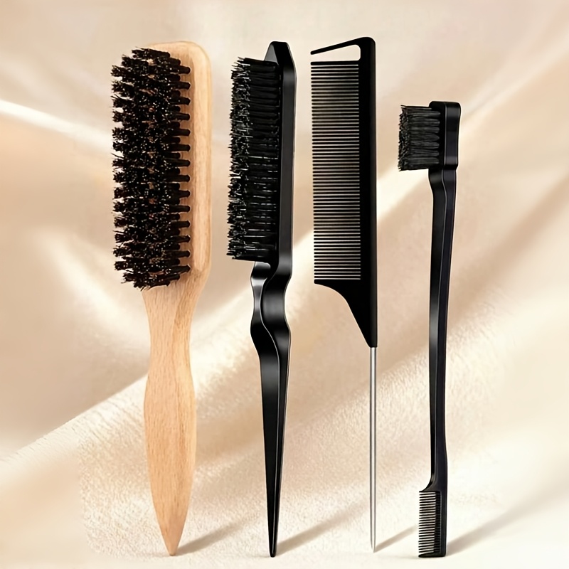 TEMU Professional Hair Comb (4pcs/6pcs), Split Comb & Double-head Comb, Anti-static Bamboo Plastic Handle, For Unraveling, Smoothing Hair, Thick/fine