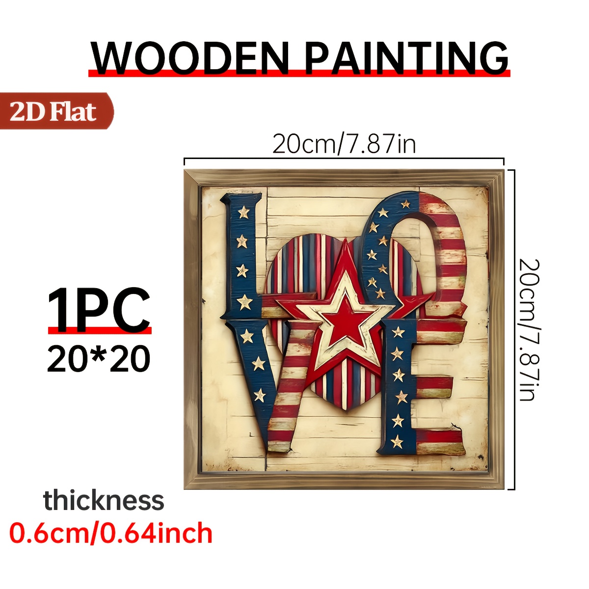 1pc Patriotic Heart & Stars Wall Art - 8 Inch Farmhouse Wooden Plaque With Vintage Love Symbol Design | Rustic July 4th Home Decor For Kitchen, Bathroom, Living Room & Office Display (battery-free)