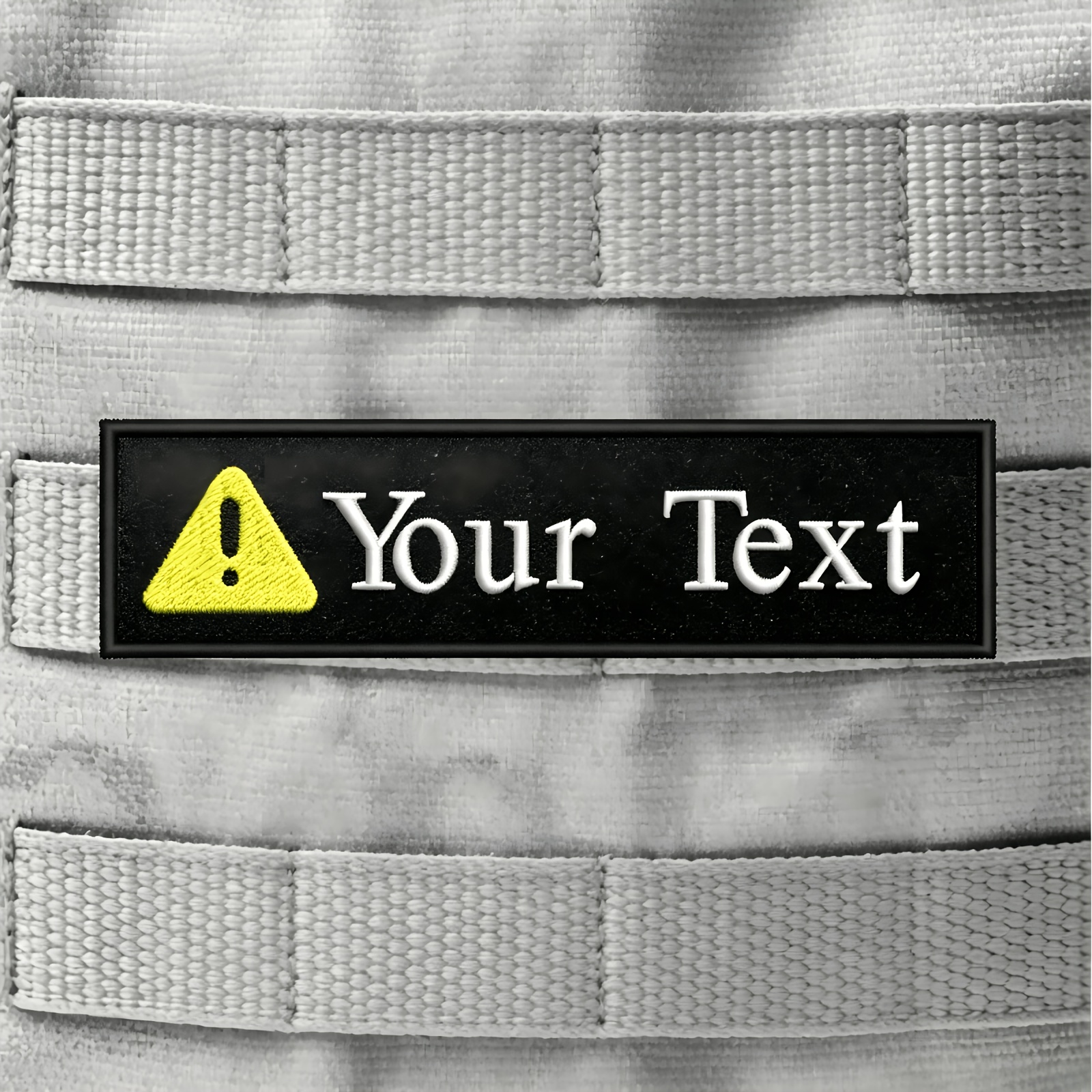 TEMU (customized) Hook And Loop Name Patch With Warning Sign Custom Name Patch 4"x1" 5"x1.5" Personalized Hook And Loop