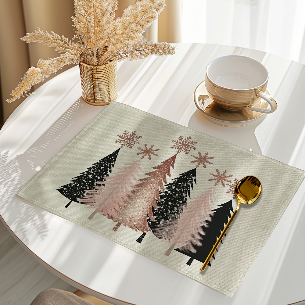 Of 4, Christmas-themed Placemats Made Of Polyester, Ideal For Dining Areas And Home Decor