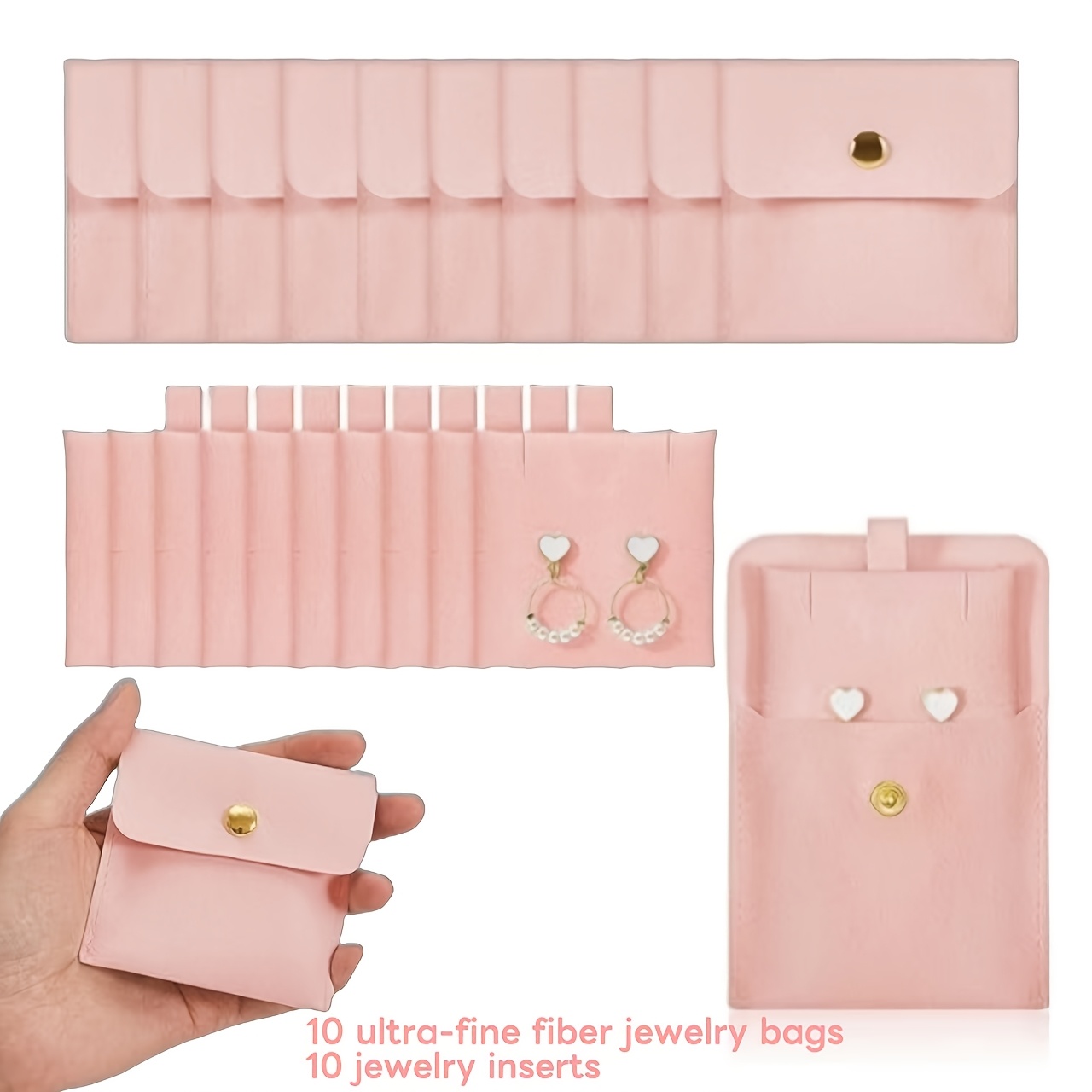 TEMU 20pcs Microfiber Jewelry Bags And Jewelry Inserts, Fiber Material, Snap-button Jewelry Bags, Jewelry Packaging Gift Bags, Suitable For Rings,