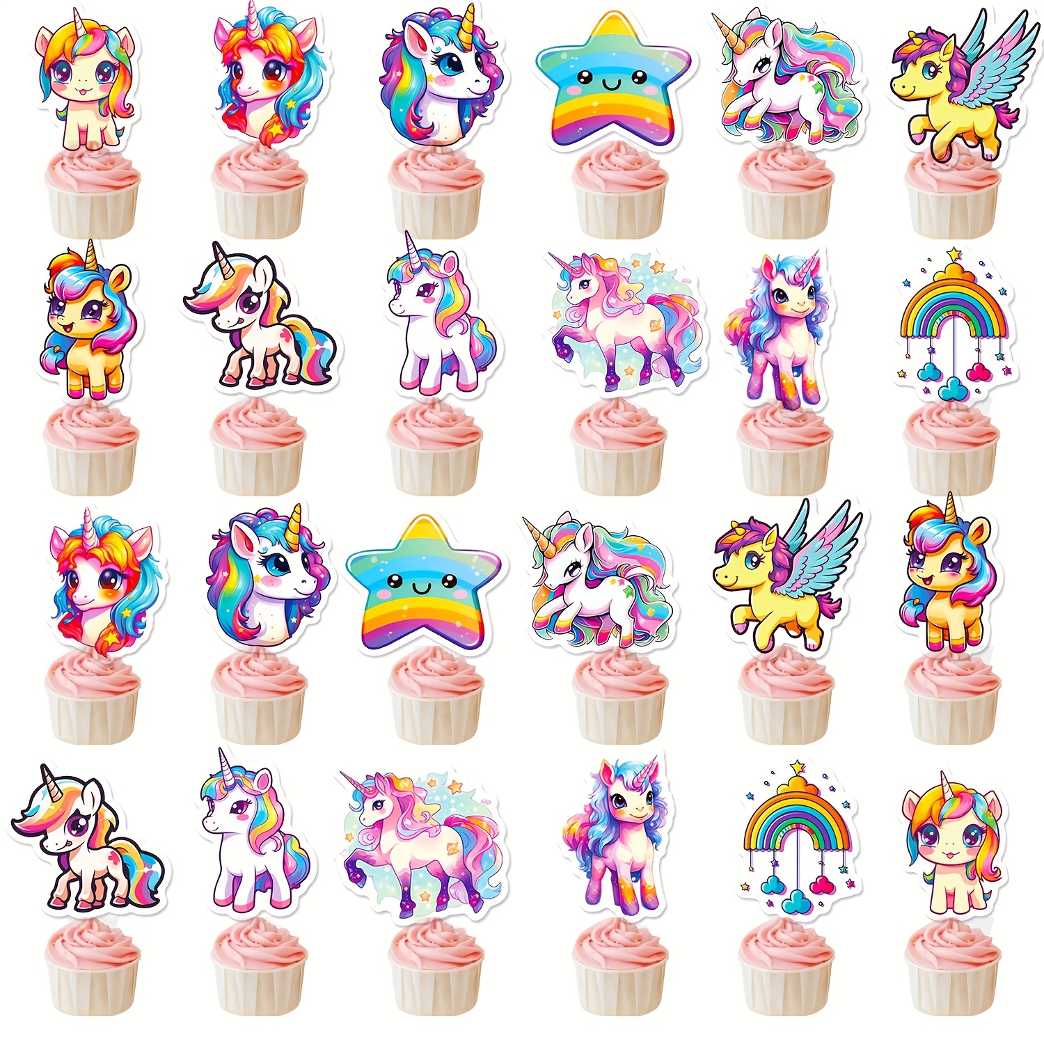 Image of 12pcs Unicorn Theme Cupcake Toppers Unicorn Party Decorations Rainbow Birthday Party Decoration Unicorn Theme Cupcake Picks For Unicorn Birthday Party Baby Shower Supplies
