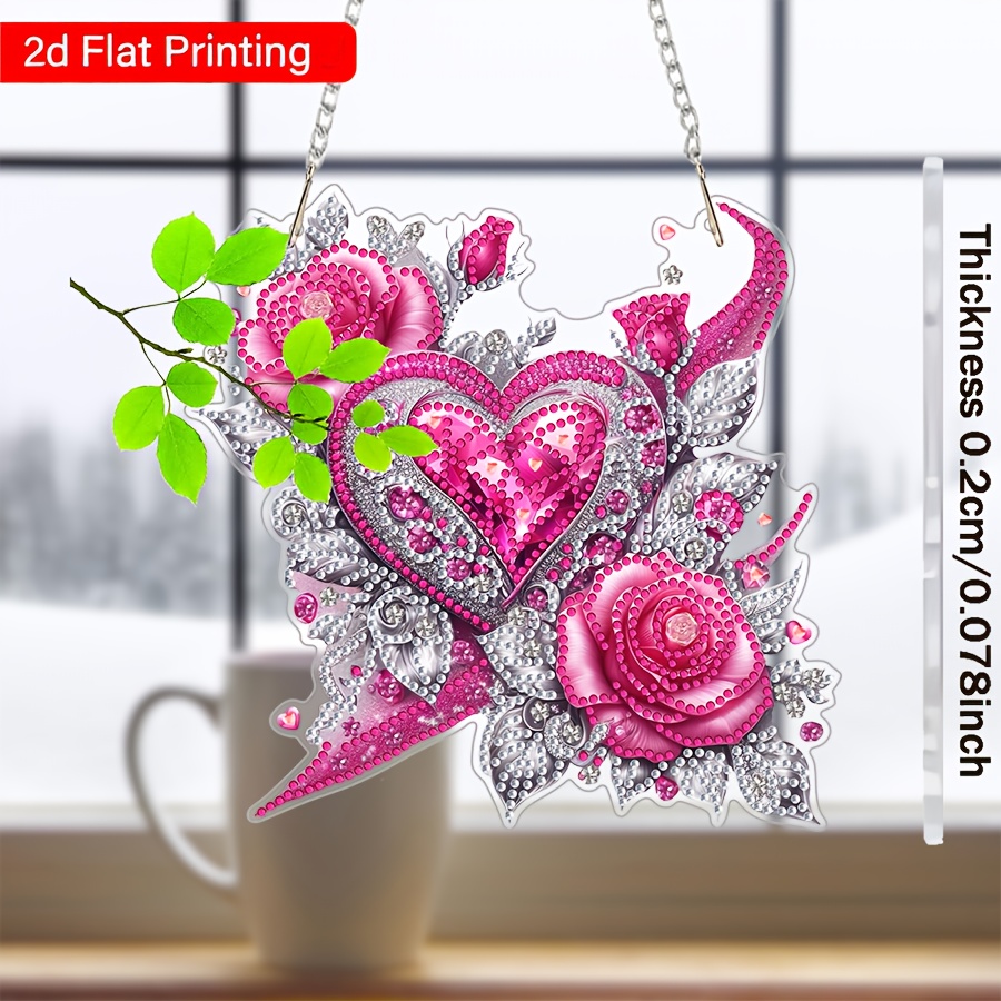 2d Flat Diamond Painting Art Kit, Diy Heart-shaped Acrylic Special Shape Pendant Craft Set, Holiday-themed Irregular Diamonds, Home Garden Wall Door Decor, Handmade Party Decoration Gift, 2d Flat
