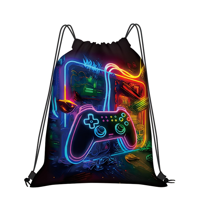 TEMU Cheercurv 1pc Neon Game Controller Drawstring Bag Polyester Backpack For , Gym, Travel, School, And Casual Activities, Lightweight Storage Bag