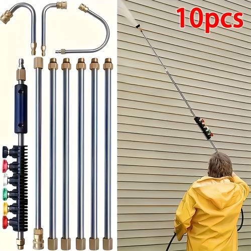 120inch pressure washer extension wand power rods 7 10pcs stainless steel washer lance with u shaped 30 90 bends1 4 quick connect 4000 psi heavy duty metal construction for residential commercial cleaning driveway garden water hose not fit