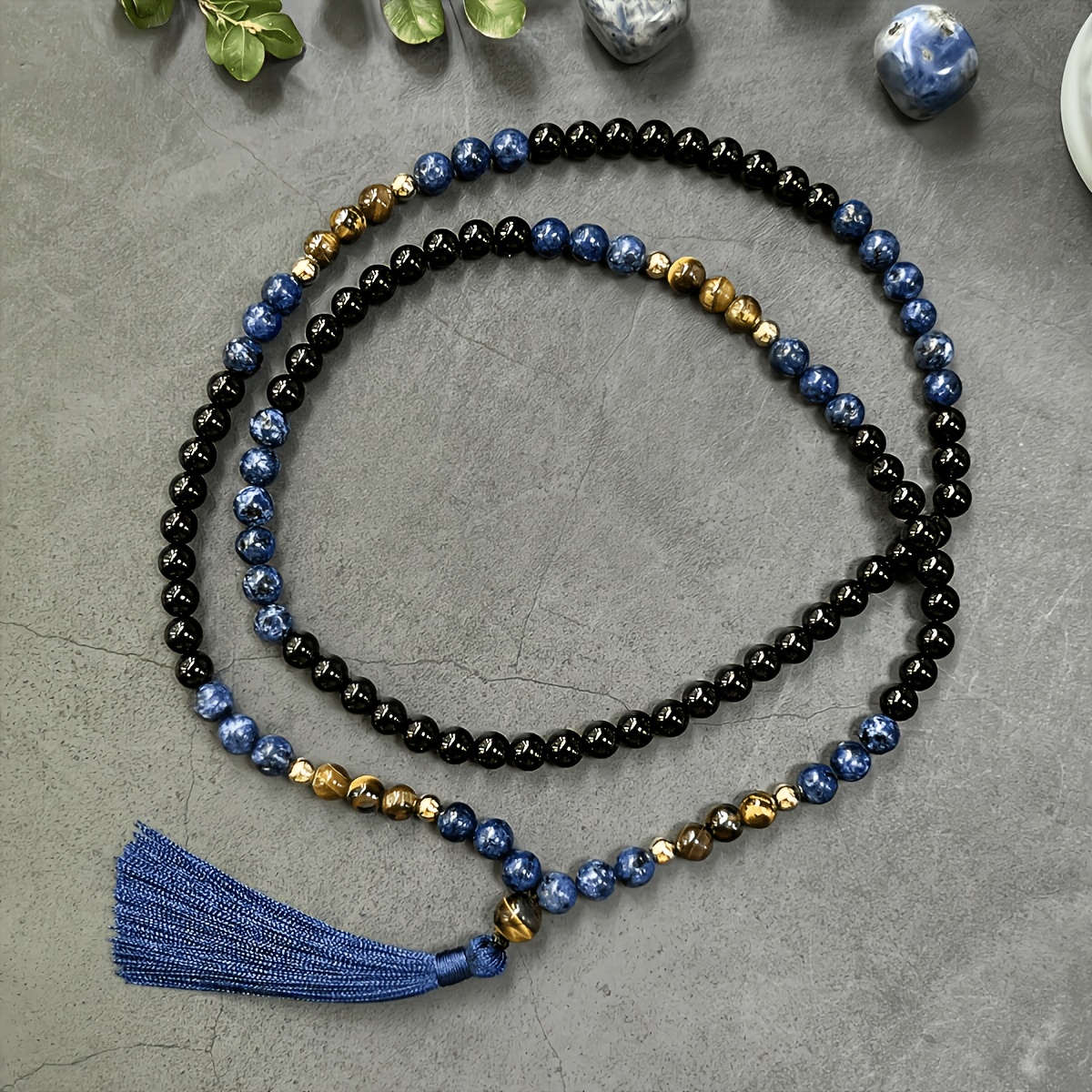 Bohemian Chic Handcrafted 108 Tiger Eye & Agate Mala Necklace