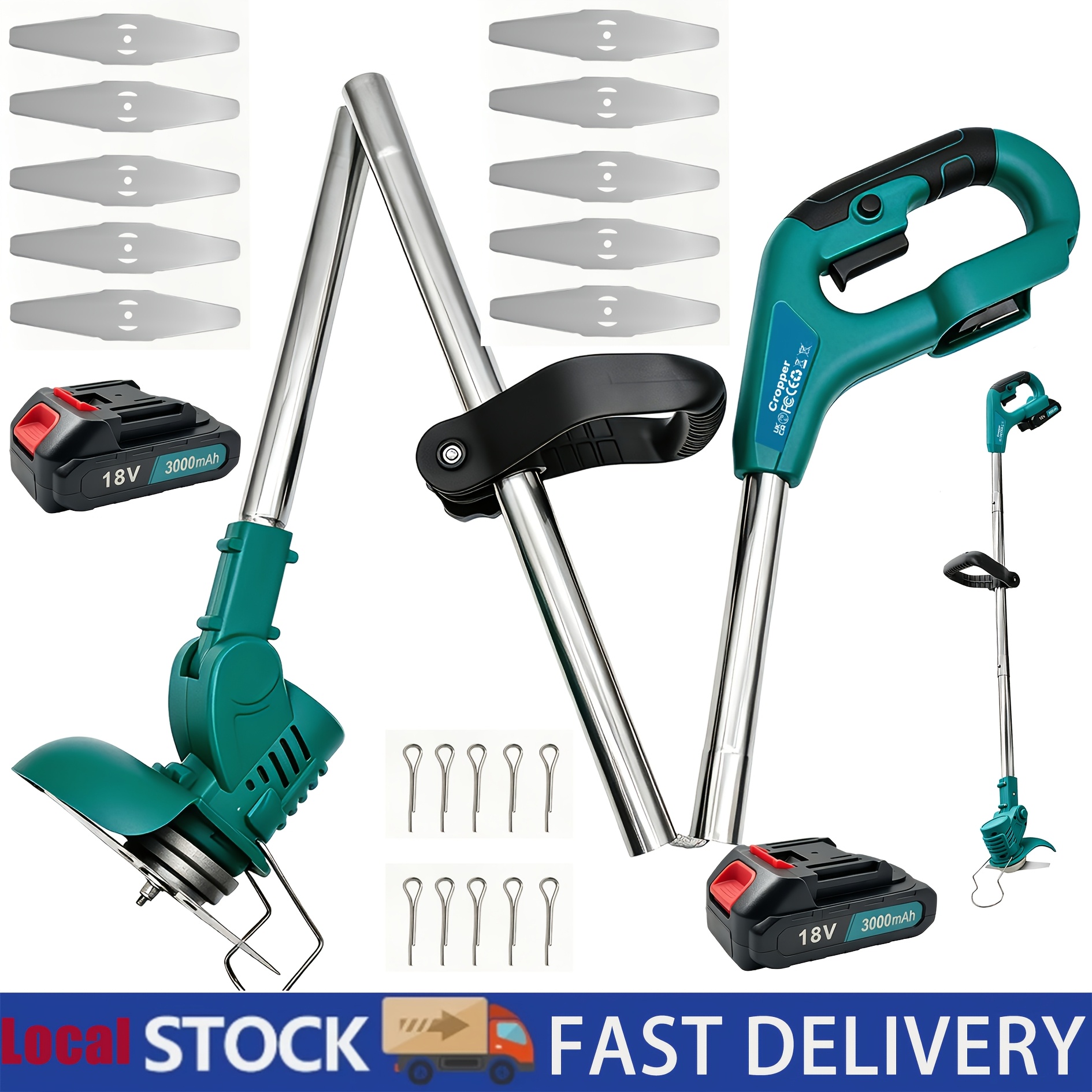 Cordless Electric Strimmer With Foldable Handle, 2pcs 3000mah Batteries & 10x Heavy-duty - Easygrasscut Garden Trimmer For Lawn Edging, Bush Cutting & Compact Yard Maintenance