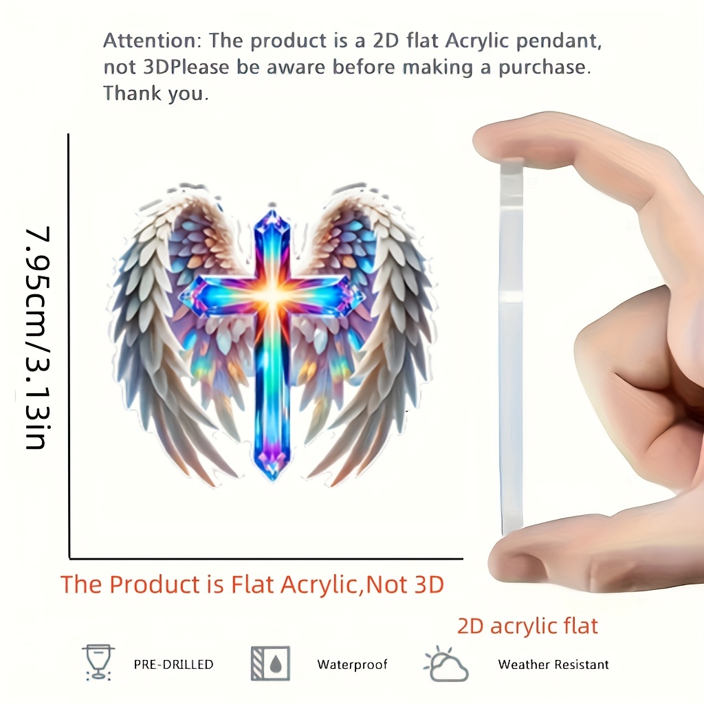 2D Flat, Angel Wings and Cross Car Hanging Ornament