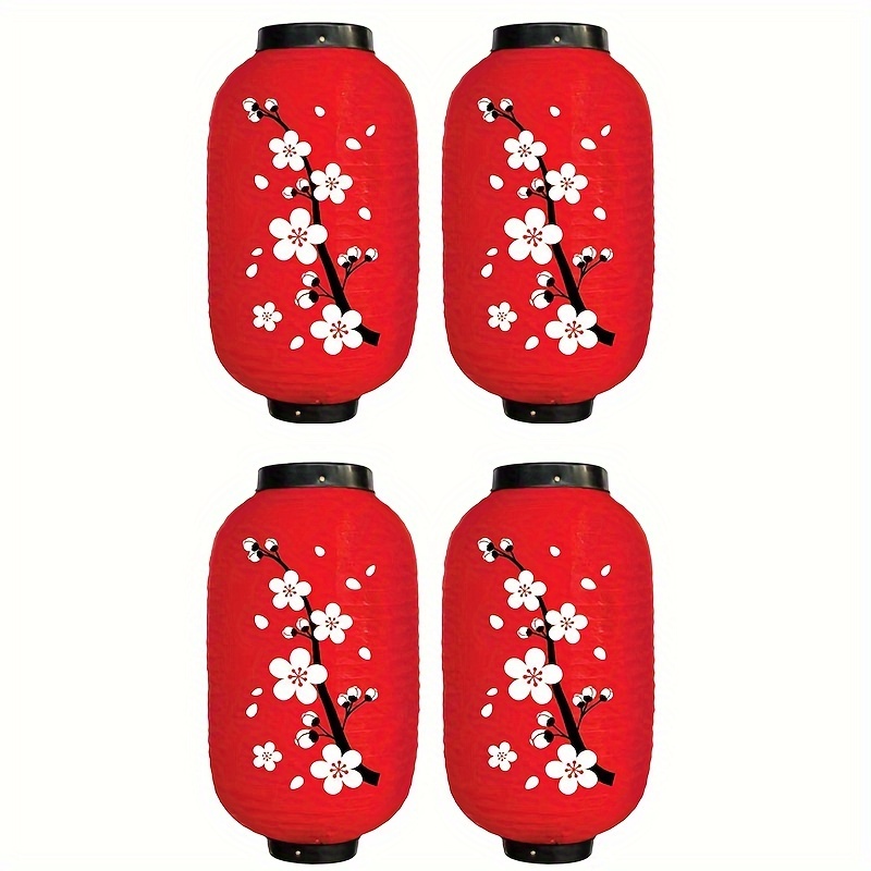 Image of 4pcs Hanging Japanese Cherry Lanterns Japanese Flower Lanterns Red Decorative Silk Hanging Outdoor Lanterns Japanese Lantern Pendants
