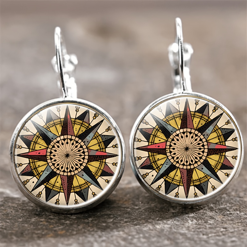 2pcs Set of Exquisite Round Floral Glass-Inlaid Earrings