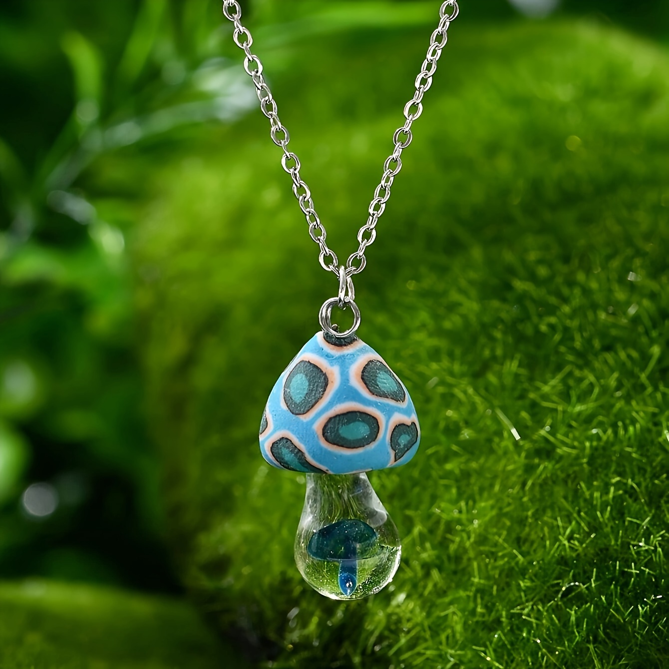 

1pc Handmade Multicolor Mushroom & Droplet Pendant Necklace, Cute Vacation Style Accessory For Women, Daily Wear Jewelry