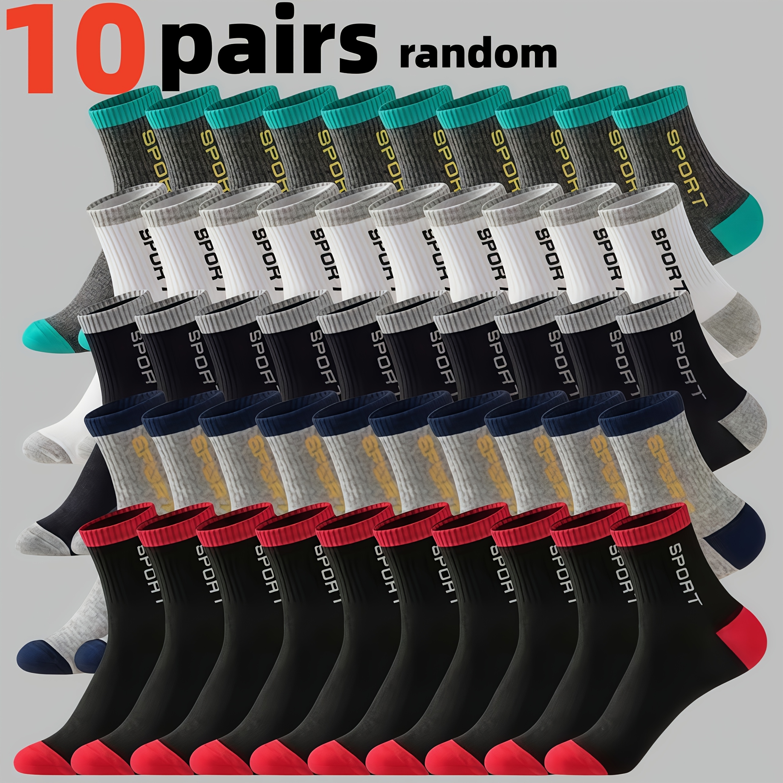 TEMU 10 Pairs Of Men's Socks, Women's Socks, 10 Pairs Of Random Color Socksplus-size Sports Socks, Outdoor Socks, Breathable And Sweat-wicking Socks
