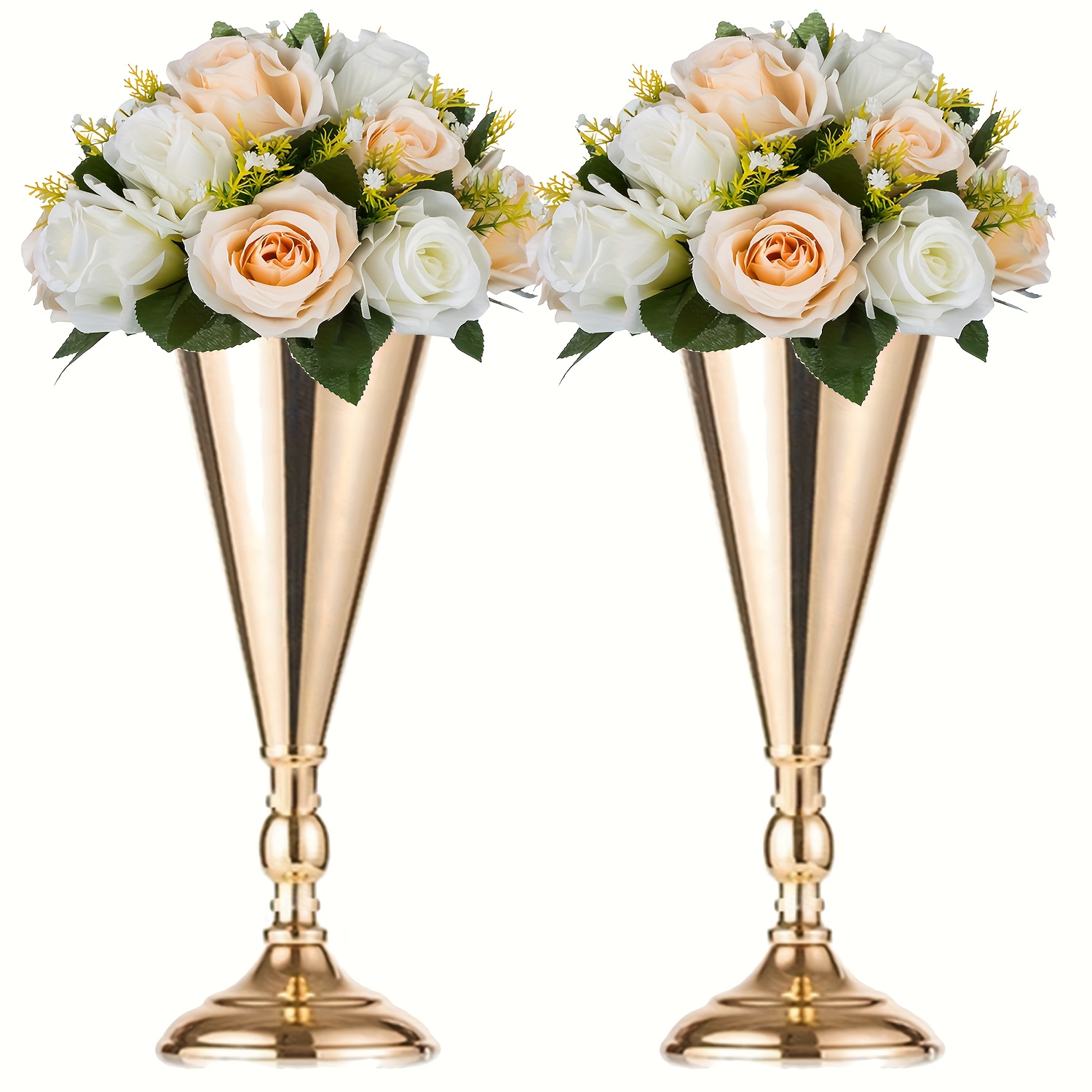 E-shop 2 Stück, Desktop Metall Hochzeit Trompete Kleine Vase, Böhmische Künstliche Blumen Dekorative Flasche, Eleganter Blumenständer, Goldenes und