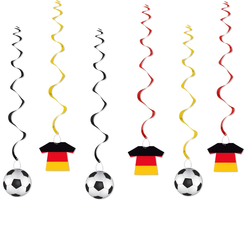 Image of 12pcs Germany National Soccer Jersey & Football Hanging Swirl Decorations, Black Red And Ceiling Streamers Hanging Decor For Germany Football Fans Party Supplies