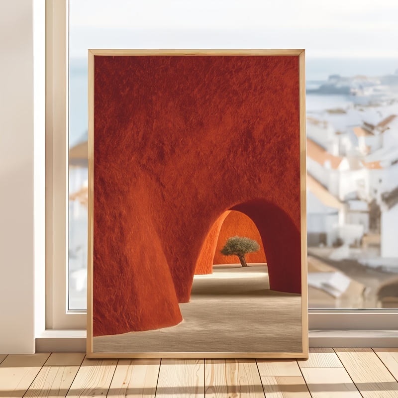 TEMU 2d Flat, 2d Flat, 1pc, Frameless, Ochre-colored Arch Canvas Painting - Warm Decorative Art, Desert Landscape, Minimalist Style, Suitable For