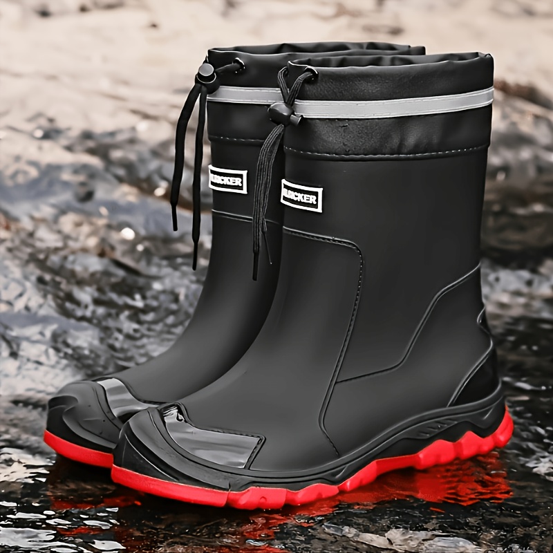 Botas de lluvia para hombre   pantorrilla con   de PVC, zapatos de goma cómodos y  , adecuados para días lluviosos y  .