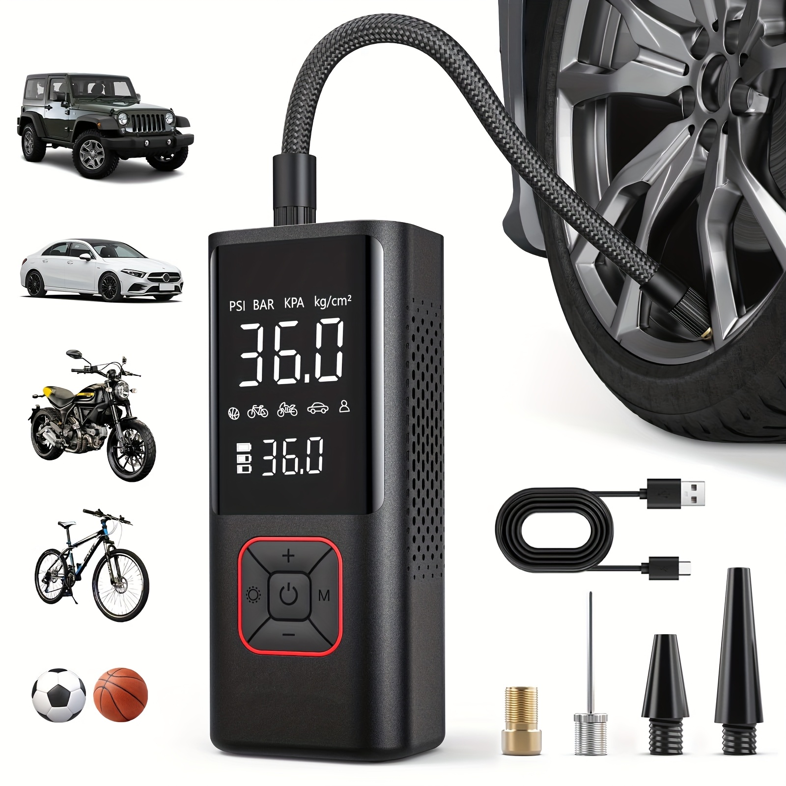 TEMU Tire Inflator Portable Air Compressor, 2x Fast Cordless Air Pump 7800mah Battery Electric Tire Pump 150psi With Lcd Dual Screen For Car