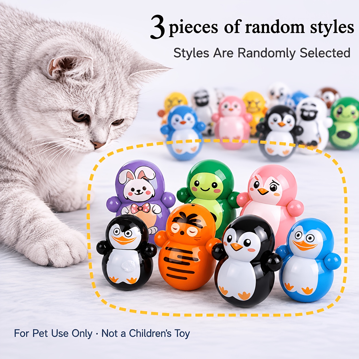 Indoor Cat Rolling Toy 3pcs Set. Self-rolling Cat Toy, No Batteries Required. Styles Are Random. Lightweight Plastic Cat Puzzle Toy