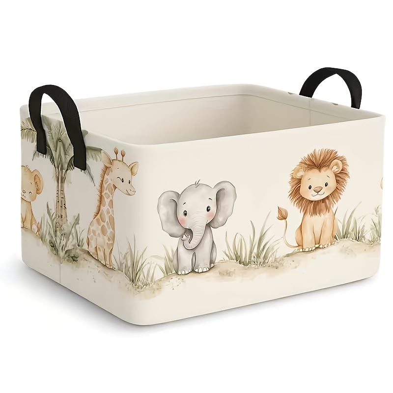 E-shop Dokriy faltbarer Aquarell-Wildtier-Aufbewahrungskorb mit Griff – Elefant, Löwe, Giraffe, Leinen-Wäschekorb aus Segeltuch, geeignet für Zimmer,