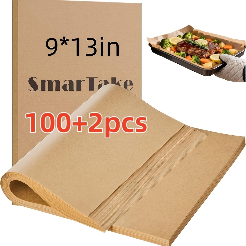 TEMU 100+2pcs 22.9Cm X 33.0Cm Feuilles de papier de cuisson pré-coupées non blanchies en peau de , pour , le gril, la cuisson à la vapeur du pain et