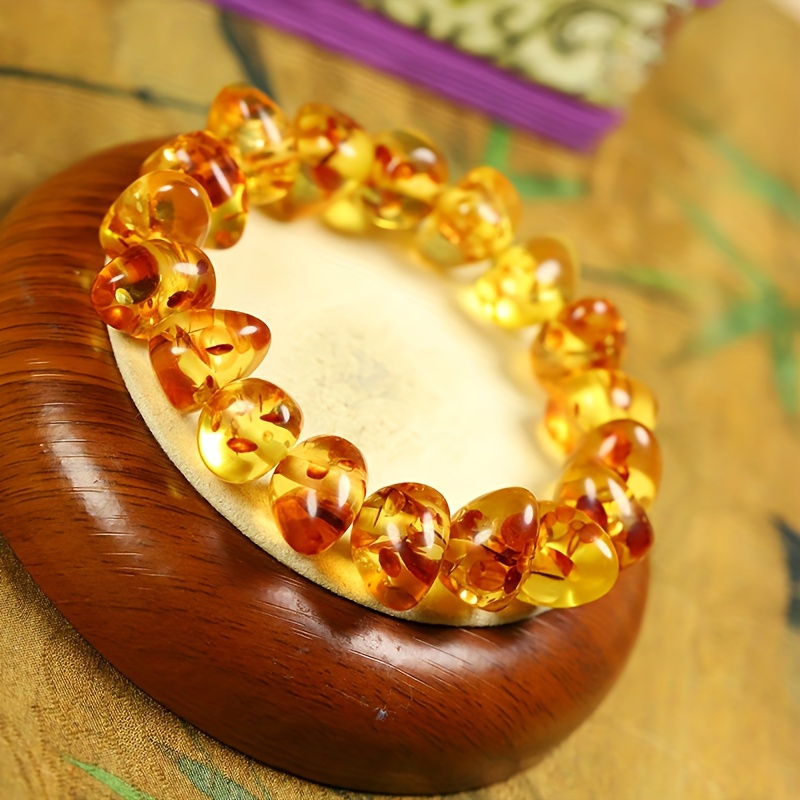 Image of 1pc Of Amber Beeswax Seed-shaped Bracelet, An Elegant Unisex Accessory Perfect For Daily Wear Or As A Thoughtful Gift