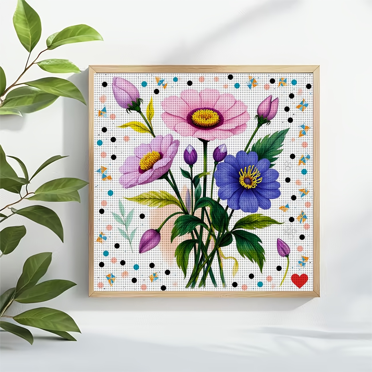 Cross Stitch Printed Kit, Frameless, "Colorful Floral Illustration" Pattern
