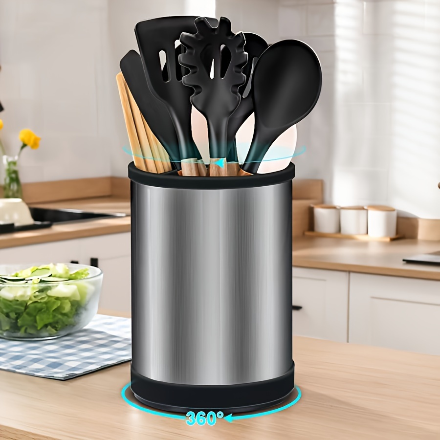 

Rotary Kitchen Utensil Holder, 360-degree , Stainless Steel Round Box With Drainage Holes And Dividers, Utensil And Cookware Storage, Industrial Food Service Equipment