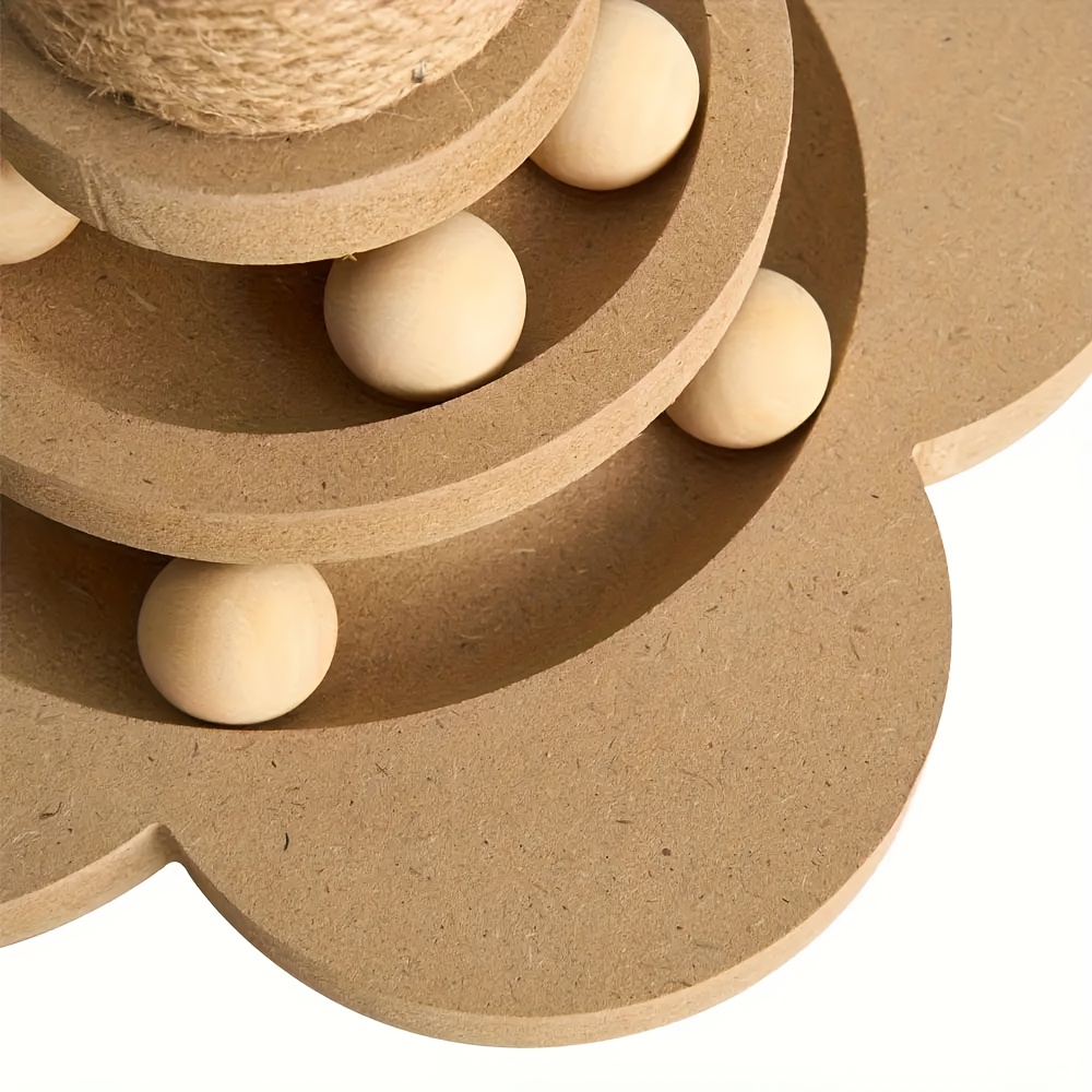Jouet interactif pour chat avec planche à griffe en jute, piste à billes et plume artificielle suspendue – tour à griffe multifonctionnel durable pour autodivertissement