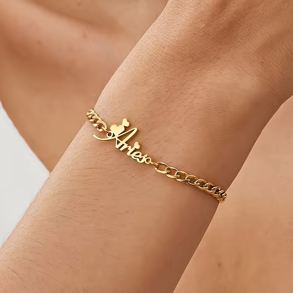 TEMU Pulsera de Cadena Personalizada con , Lindo, de Acero Inoxidable, Moda, , Versátil para a Día, , Regalo para , Joyería Popular para Damas
