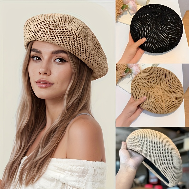 1pc spring summer womens casual hat hollow breathable pumpkin hat womens dome beret fashion retro painter hat soft octagonal cap womens brimless beanie