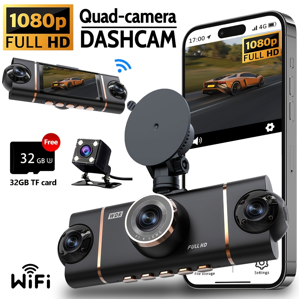 4-Camera 360° Panoramic Dash Cam With 12" Touch Screen – Full HD DVR Recorder
