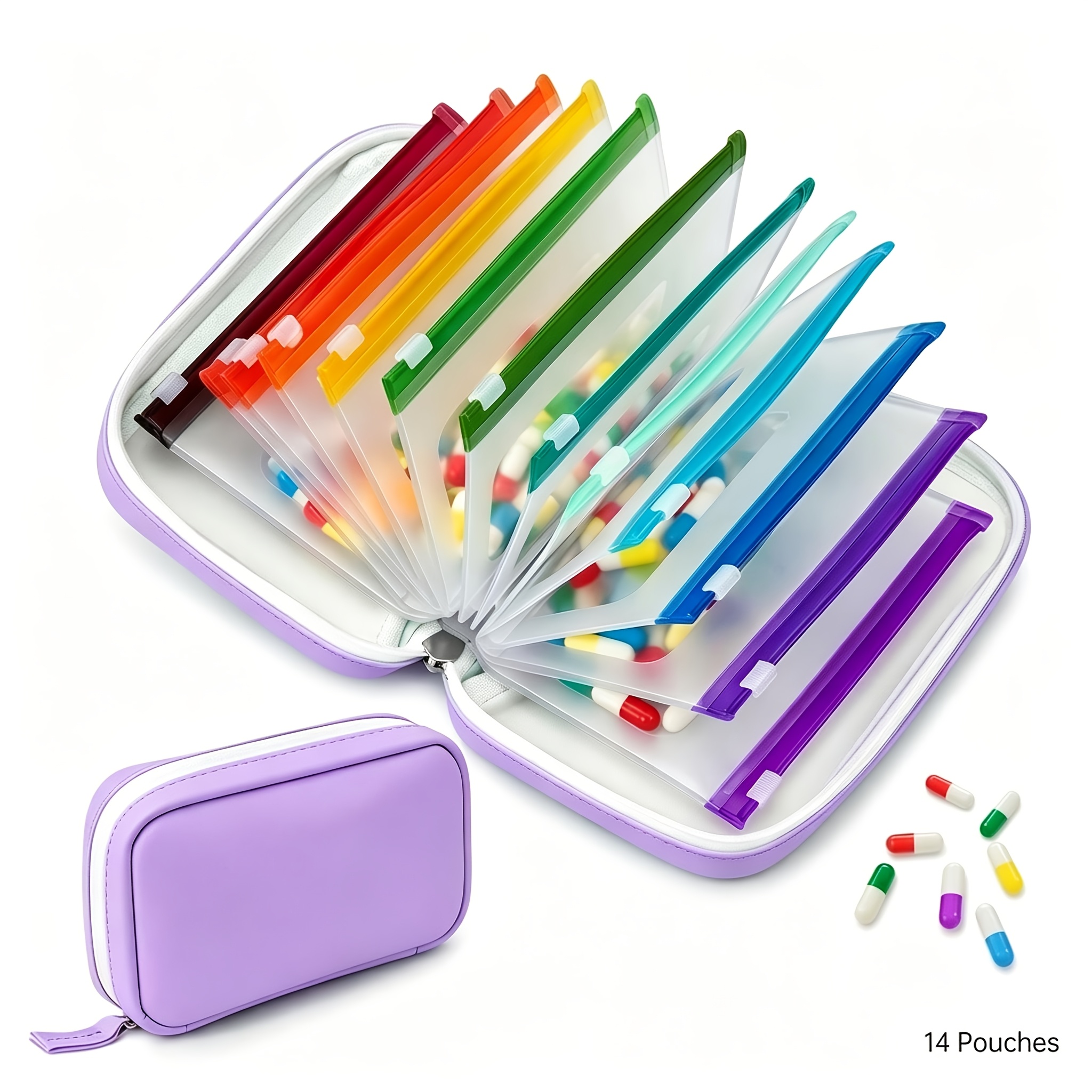 TEMU 1 Pack Of A8 Waterproof Pill Organizer Set, Large Weekly Pill Case With 14 Color-coded , Reusable Travel Medicine Organizer, Zippered Pill