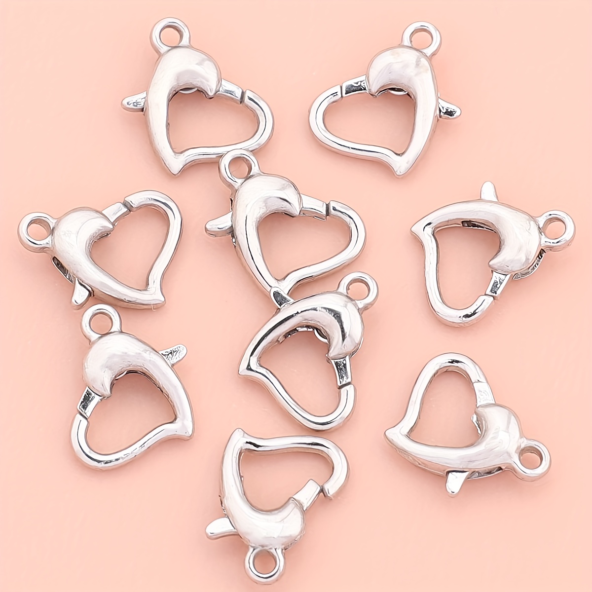 Image of 15pcs Heart-shaped Lobster Clasps, Unique Lobster Clasps For Additions, Alloy Components For Necklaces, Bracelets, Keychains, Mobile Phone Chains, Handmade Crafts, And Jewelry Making Supplies