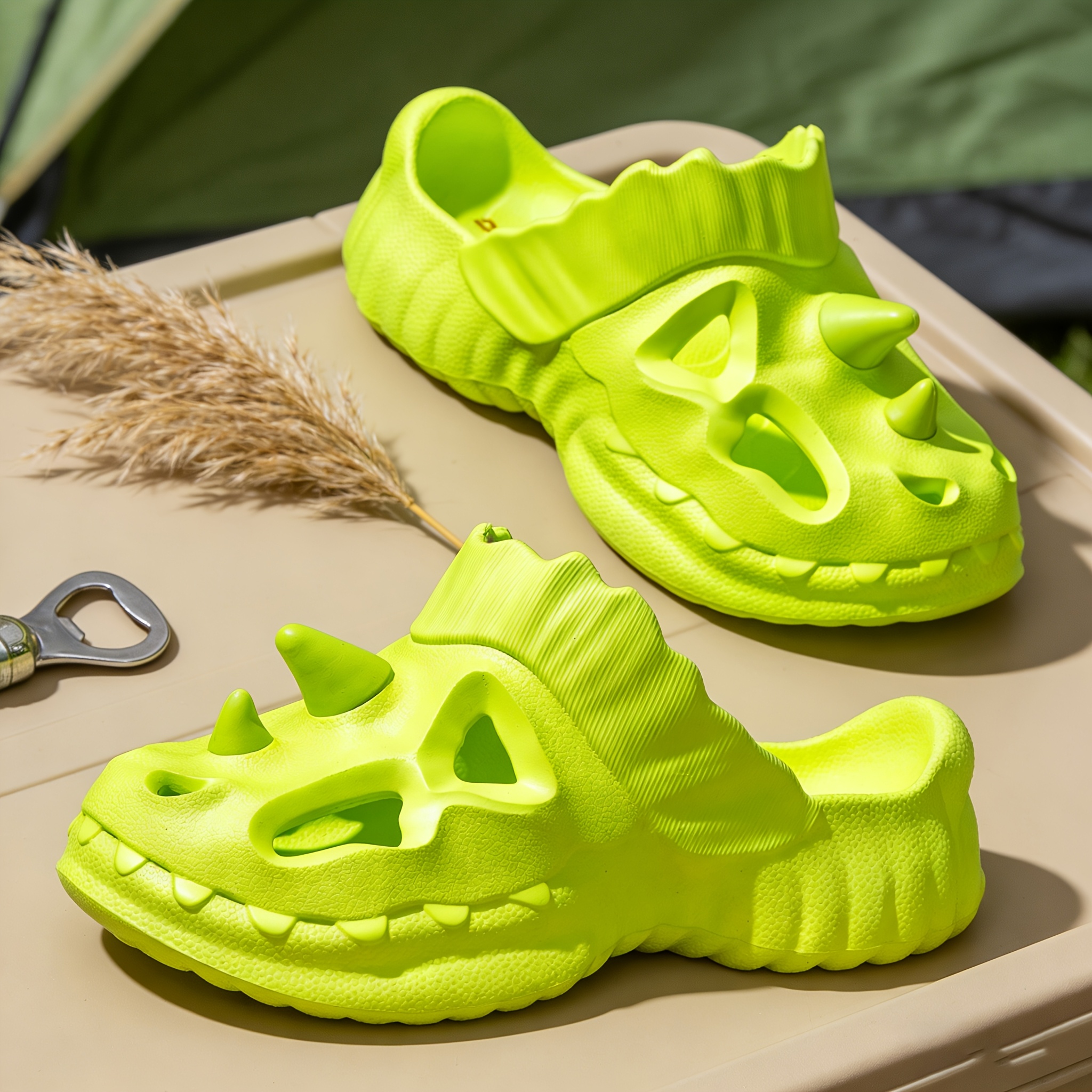 Funny Dinosaur Women Slippers, Breathable Comfy Platform Sandals