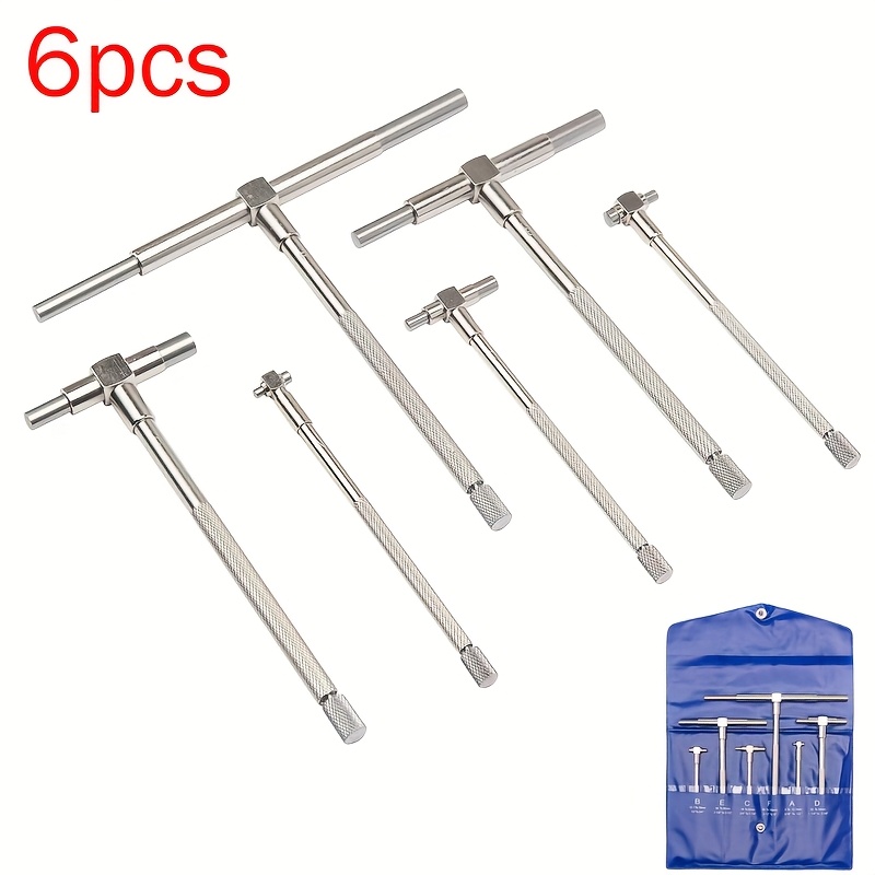 TEMU 6pcs Professional Telescopic Bore Gauge Set, 5/16" To 6" Range Precision T-bore Hole Gauges, Uncharged Internal Diameter Measurement Tool For