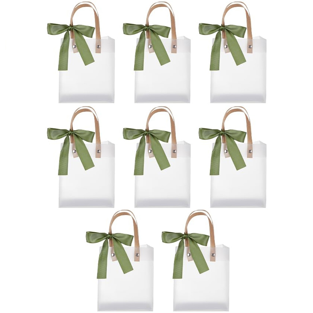 TEMU Gift For Her/him 16pcs (8 Gift Bags + 8 Ribbons) Frosted Plastic Gift Bags For Gift , Reusable Favor Bags With Ribbon Bows For Christmas Wedding