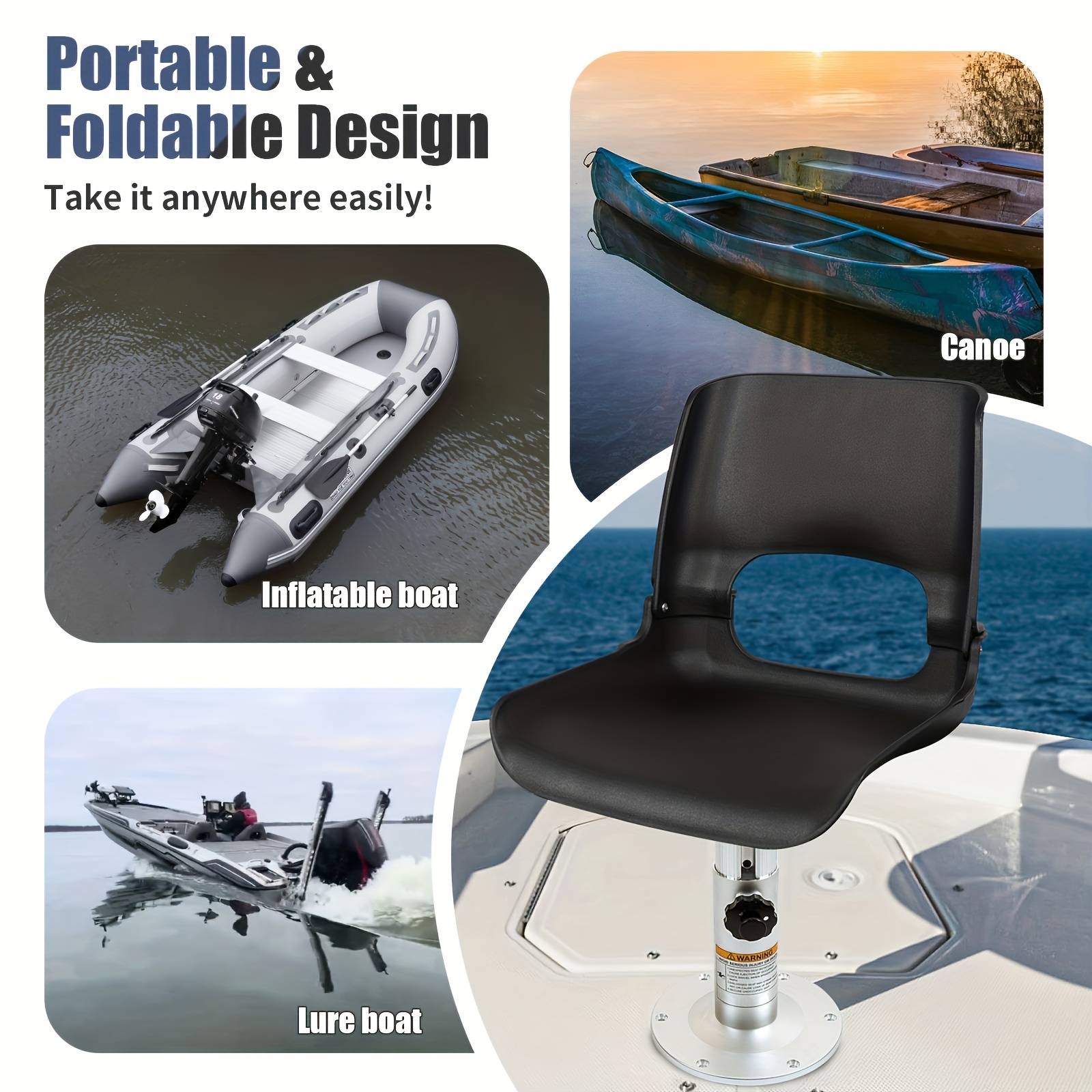 Foldable High Back Clamshell Fishing Chair, Black/Grey