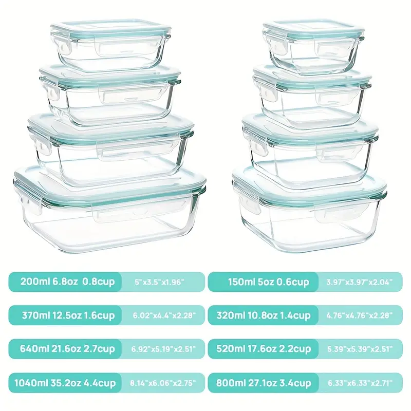 4 8pcs set of glass food storage containers leak proof sealed lid lunch box suitable for microwave ovens ovens freezers and dishwashers christmas gift Product details 1