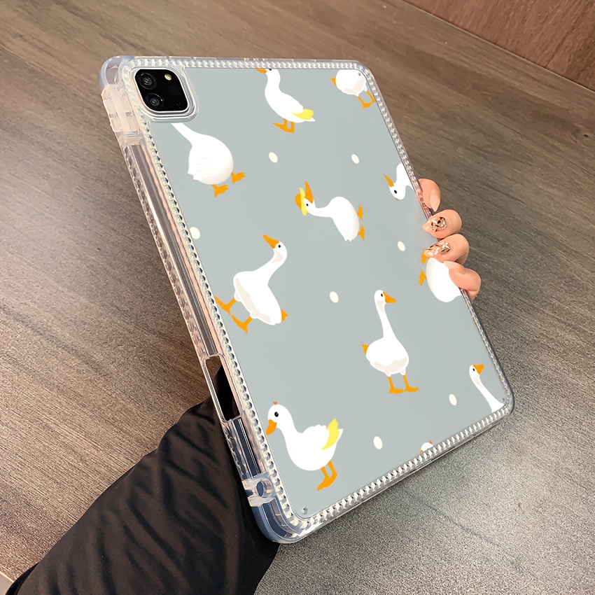 

Shockproof Acrylic For Ipad Case With Pen Slot - Duck Pattern, Transparent With White For Ipad Air 6/4/5, Pro 11 (2022), Mini 6, 8th/9th Gen - Lightweight & Anti-slip, For