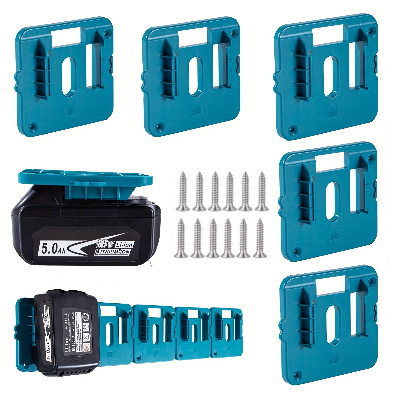 

Lot de 5 Porte-Batteries Muraux pour Makita & Bosch 18V Lithium - Solution de Rangement Sécurisée et Gain de Place avec Vis Incluses (Batteries Non Incluses)