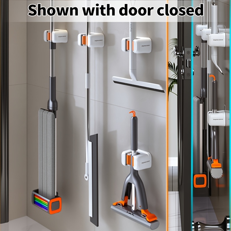 TEMU 10pcs Wall-mounted Mop And Broom Holder, No-drill Wall Storage Rack, Multi-functional Tool Organizer, , Suitable For Kitchens, Bathrooms,