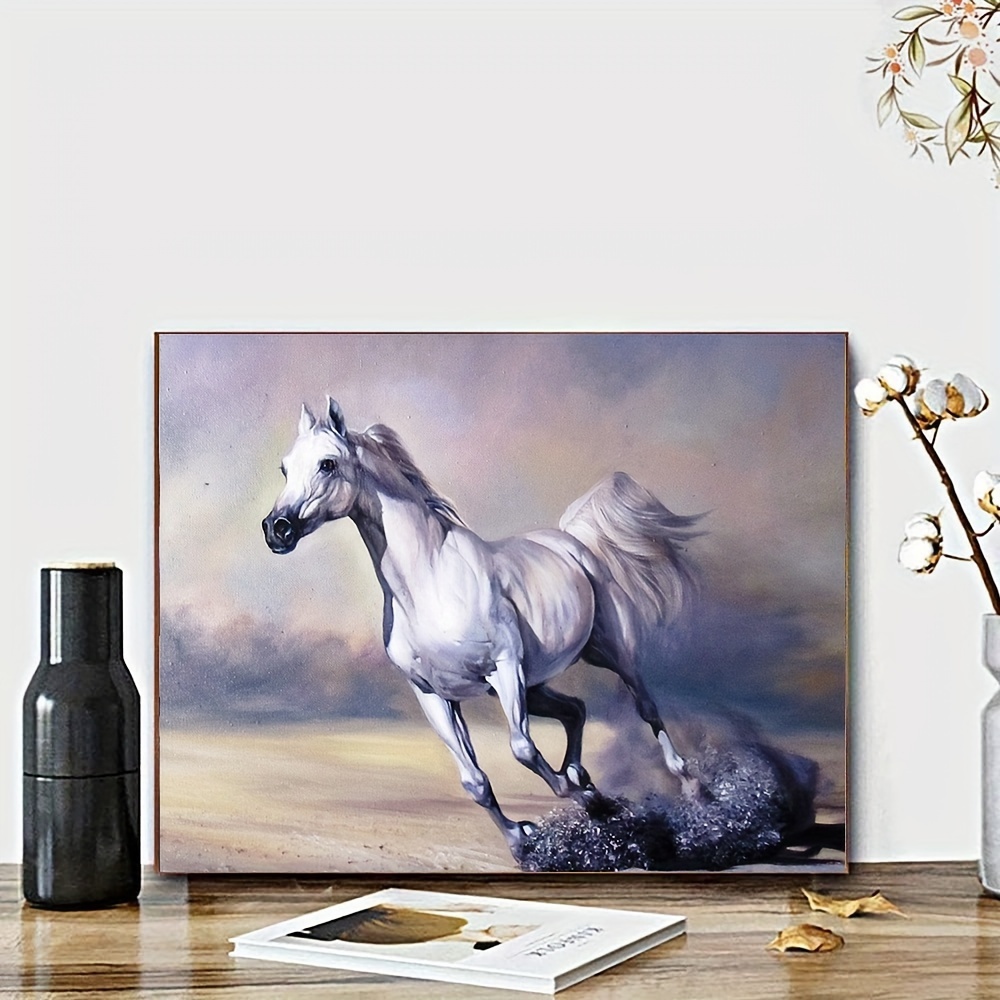 

White Horse Galloping Decorative Painting Lacquer Painting Adult Beginner Frameless Diy Digital Painting, Digital Easy Acrylic Watercolor Painting, Gift Decoration 16x20 Inches