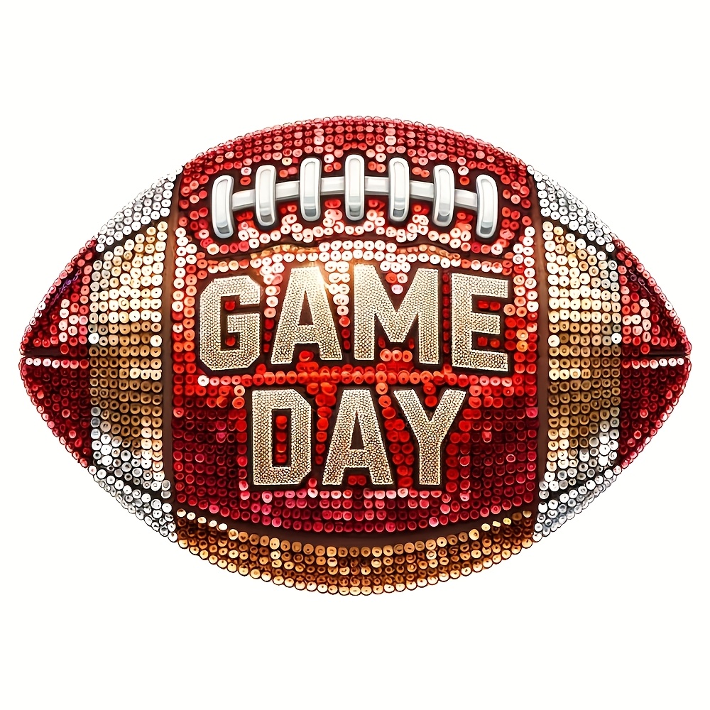 

4-pack Game Day Football Applique, Washable Iron-on Vinyl Patches, Cartoon Sports Theme For Diy T-shirts, Masks, Jeans, Backpacks - Mixed Color Heat Transfer Decals