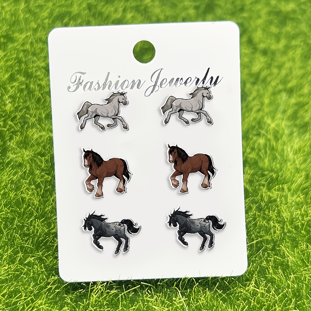 3 Pairs White Horse Grey White Horse Acrylic Earring Handmade Acrylic Earrings Set
