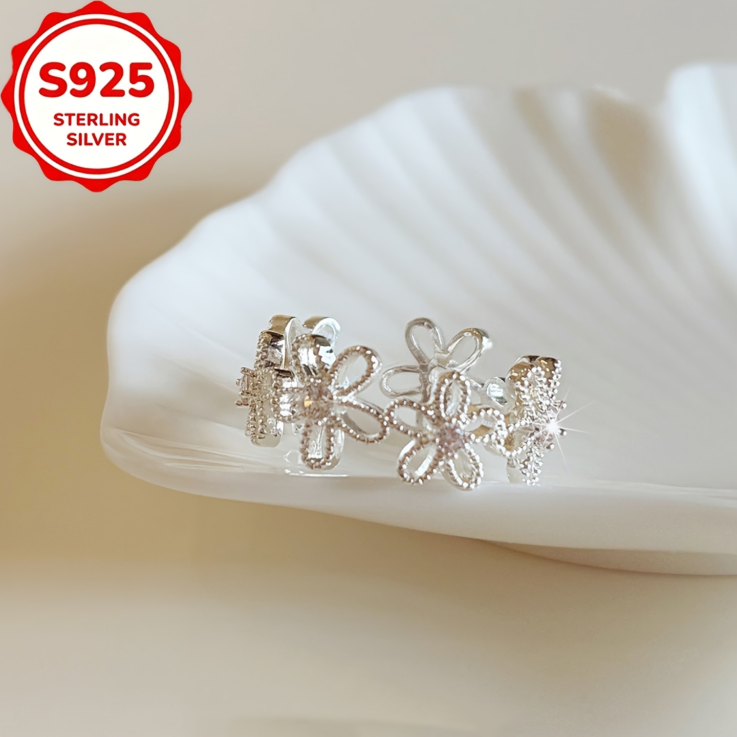 Women's S925 Silver Lace Flower Zirconia Ring, Elegant Gift