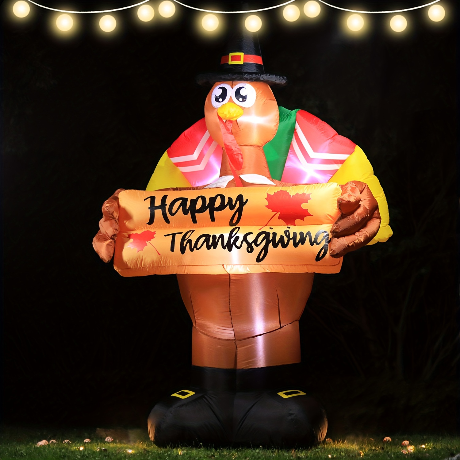 

8 Ft Thanksgiving Inflatables Turkey Decor With Colorful Tail, Happy Thanksgiving Blow Up Turkey Decorations Outdoor Built-in Led Lights Yard Autumn Holiday Harvest